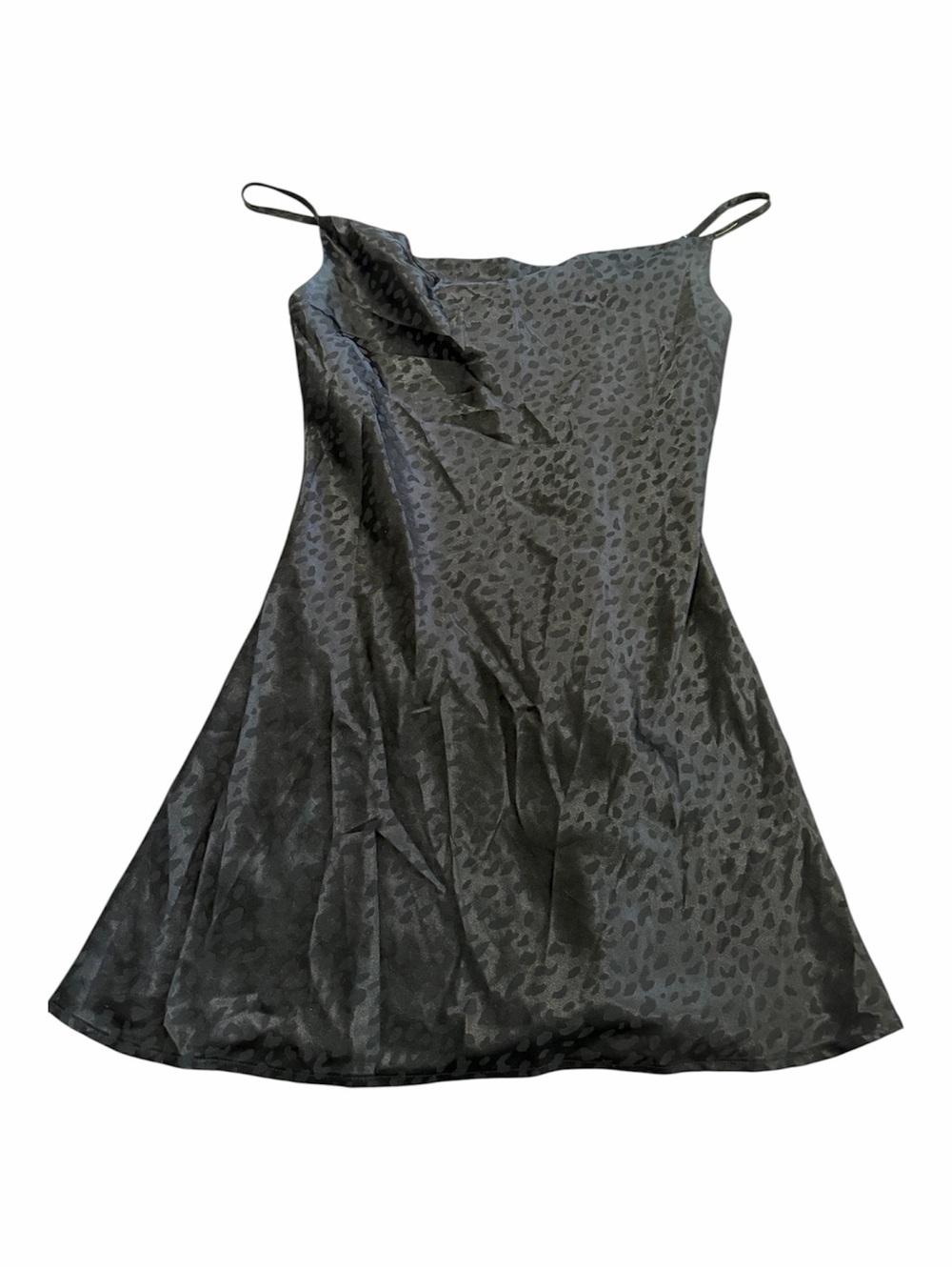 Black Satin Leopard Slip Dress Size Small Sexy Club Party Animal Print Whimsy